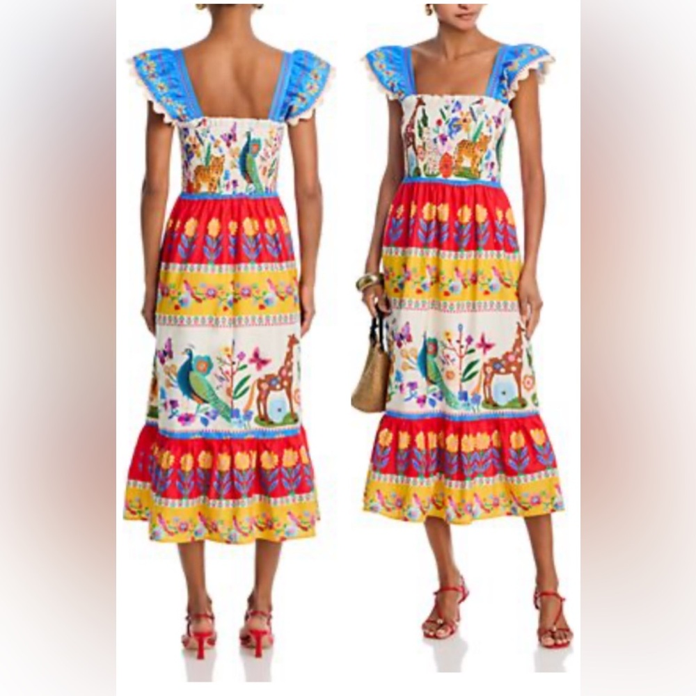 THML Tropical Animal Print Smocked Midi Dress Small Anthropologie NWT - Picture 6 of 16